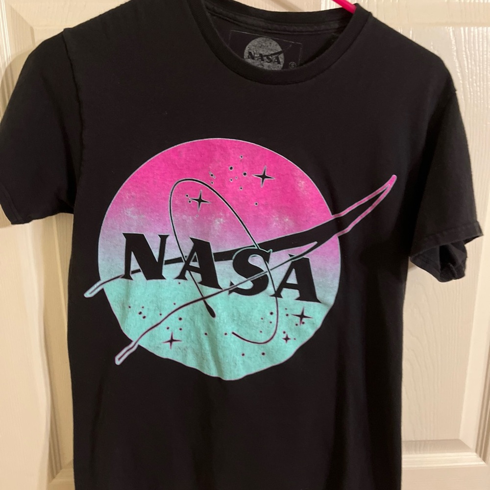 NASA Black Tee with Pink and Blue Logo